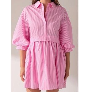 English Factory Avara Pink Striped Shirt Dress Small NWT with tag